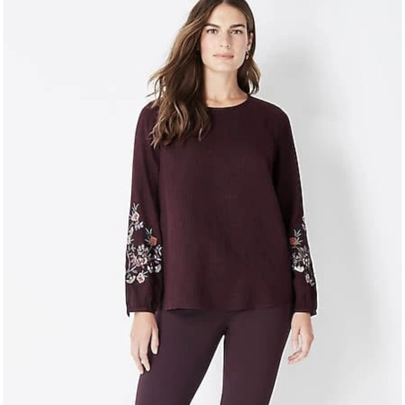 J. Jill Tops - J.Jill Wine Colored Soft Embroidered-Sleeve Top NWT SIze 1X
